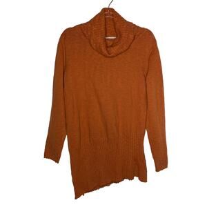 Soft Surroundings Womens Sz Petite Small Orange Turtleneck Sweater Asymetric Hem